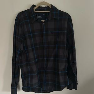 American Eagle Outfitters AEO Black Gray Blue Casual LS Button Down in Medium M